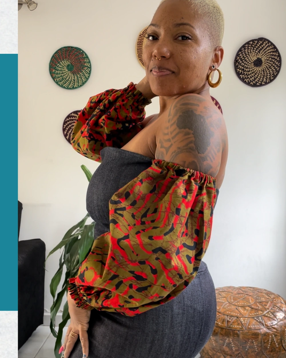 Denim and printed-sleeve custom eleé design